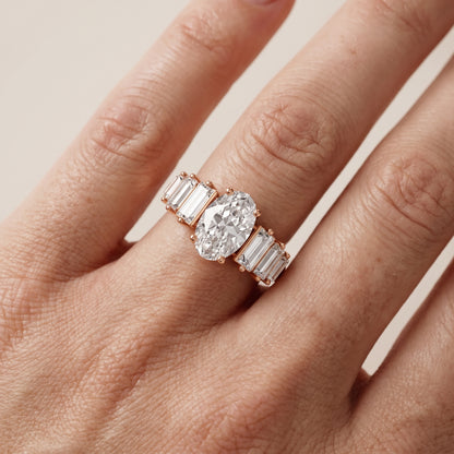 Mara Sidestone Baguette Accent Oval Diamond Engagement Ring in Rose Gold - lifestyle.jpg