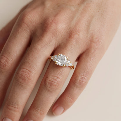 Anya Sidestone Cluster Cushion Diamond Ring in Yellow Gold - lifestyle.jpg
