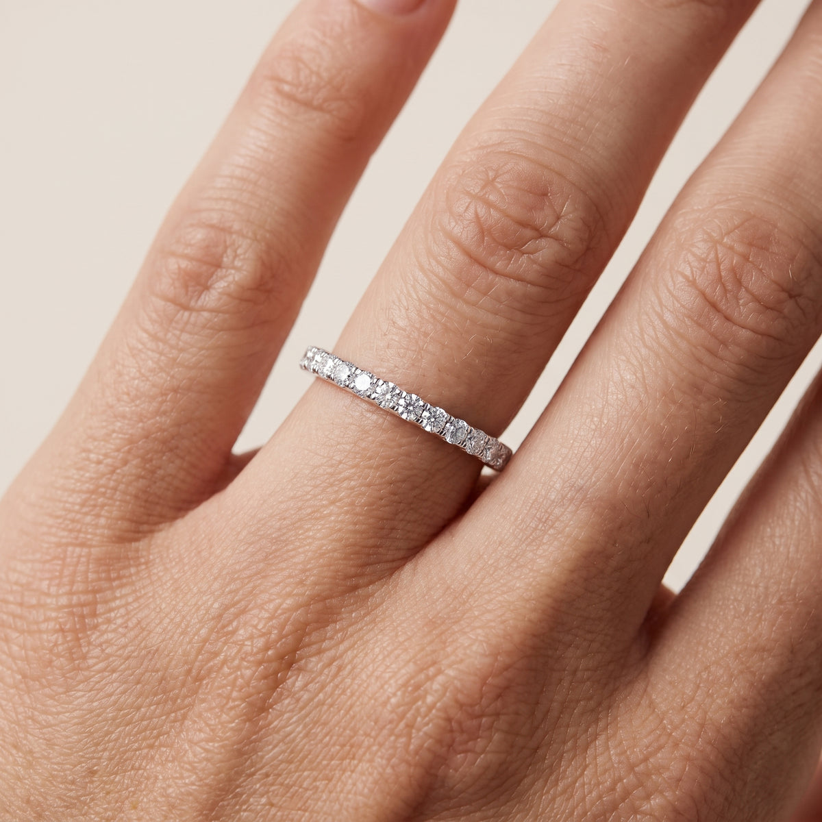 Poppy Micropavé Round Diamond Half Eternity Band in Silver - lifestyle.jpg