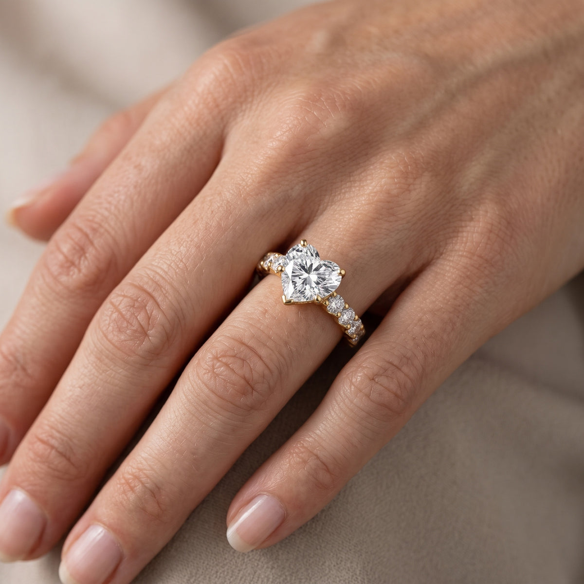 Heloise Statement Pavé Heart Diamond Engagement Ring in Silver - lifestyle.jpg