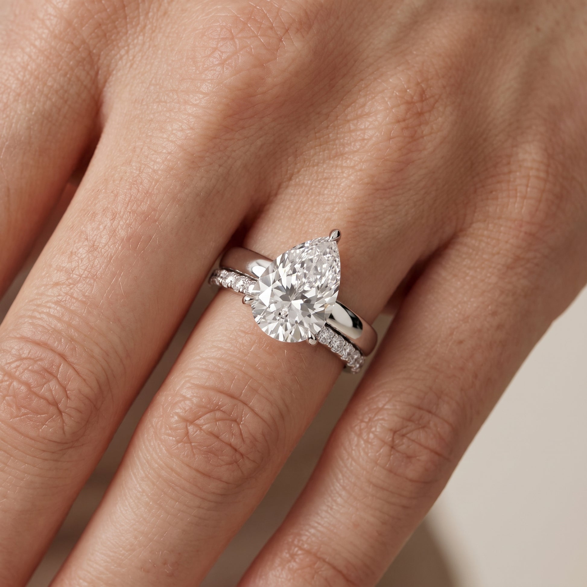 Veda Split Shank Pavé Pear Diamond Engagement Ring in Silver - lifestyle.jpg