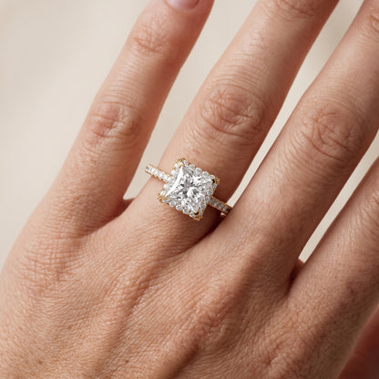 Alma Halo Pavé Princess Diamond Ring in Yellow Gold - lifestyle.jpg