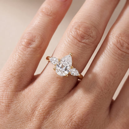 Faye Three-Stone Trellis Pear Diamond Ring in Yellow Gold - lifestyle.jpg