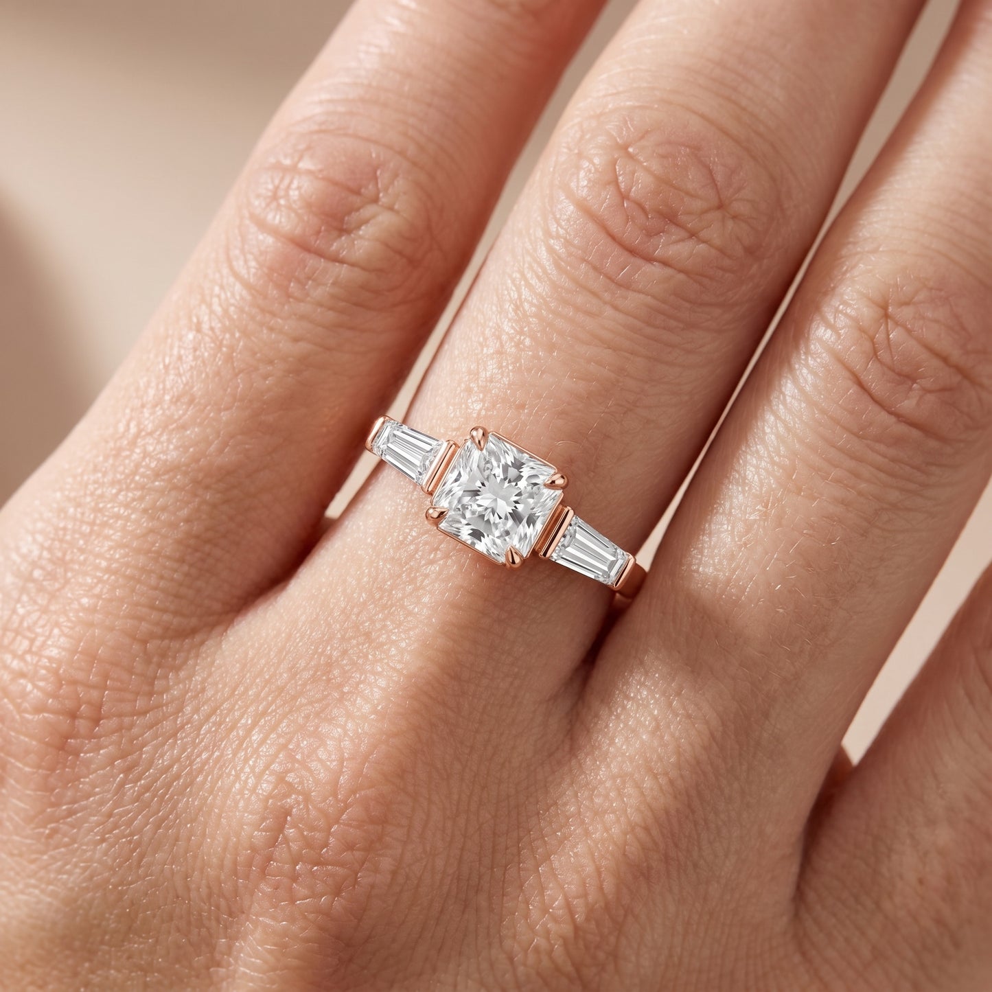 Layla Tapered Baguette Radiant Diamond Ring in Rose Gold - lifestyle.jpg