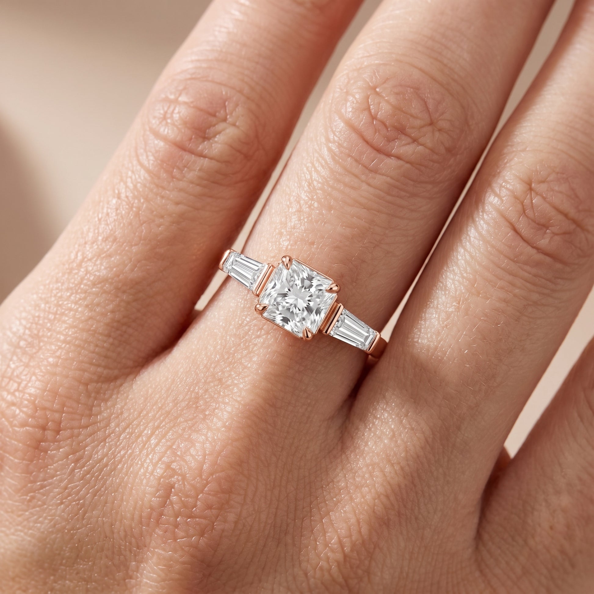 Layla Tapered Baguette Radiant Diamond Ring in Rose Gold - lifestyle.jpg