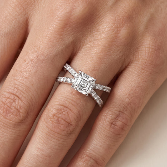Lior Criss Cross Pavé Asscher Diamond Engagement Ring in Platinum - lifestyle.jpg