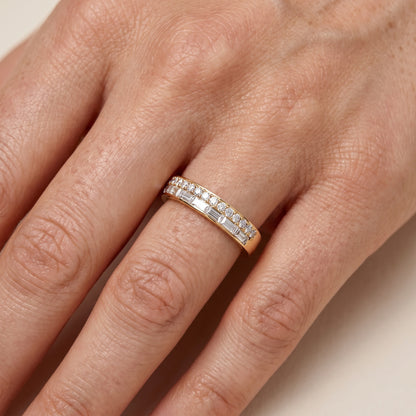 Genevieve Channel Set Round & Baguette Diamond Anniversary Ring in Yellow Gold - lifestyle.jpg