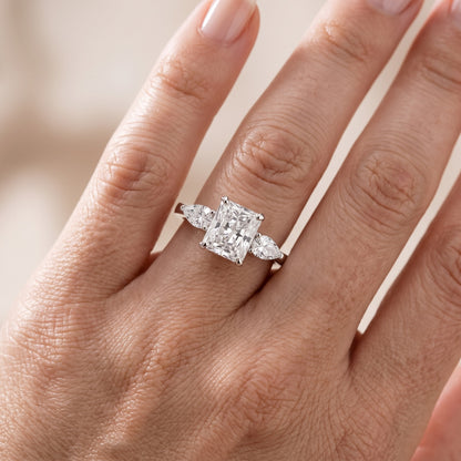 Grace Three Stone Radiant Diamond Engagement Ring in Silver - lifestyle.jpg