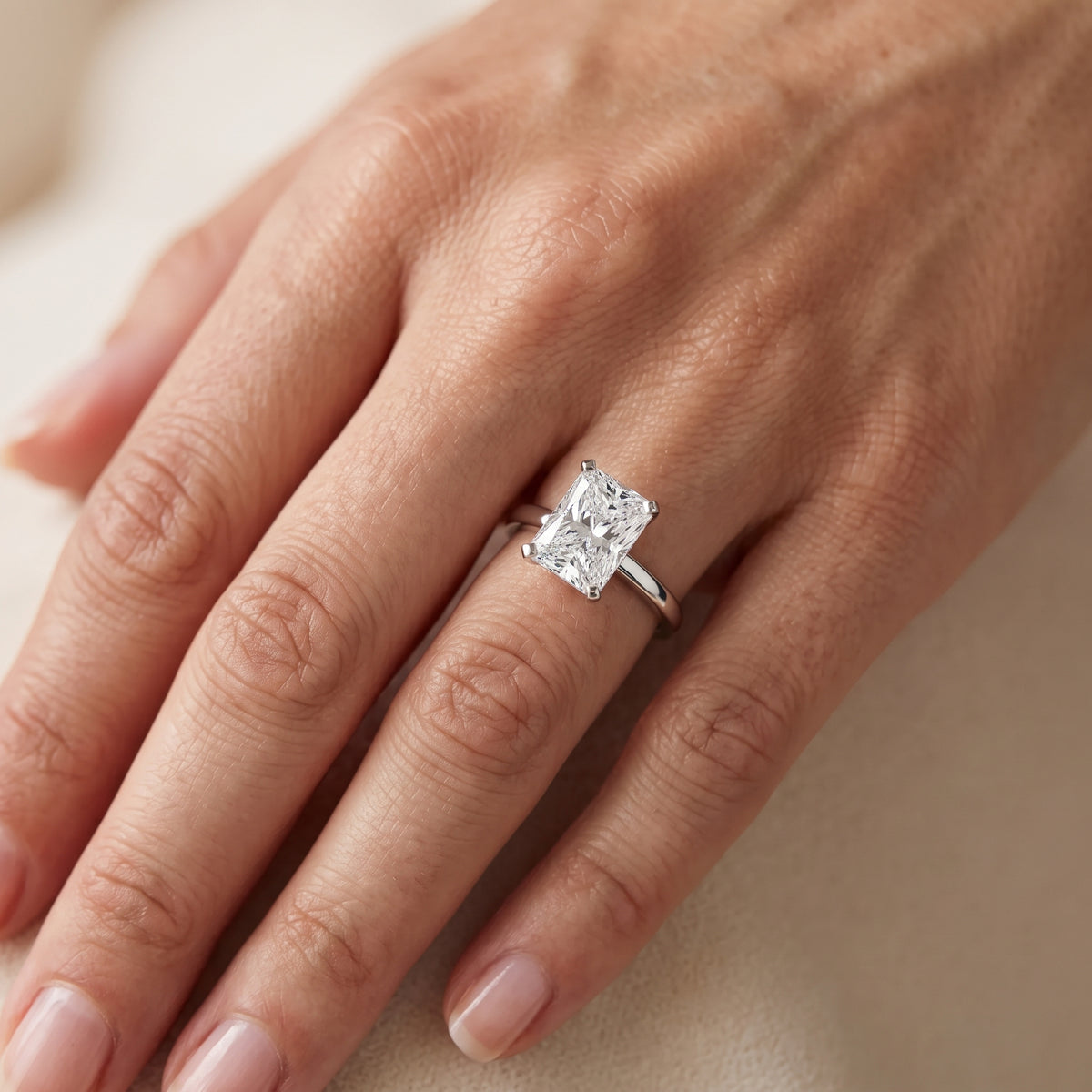 Liana Solitaire Claw Prong Radiant Diamond Engagement Ring in Platinum - lifestyle.jpg