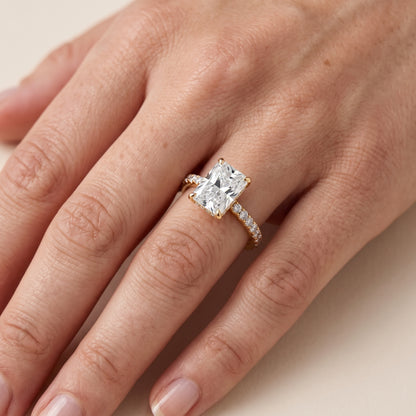 Thea Hidden Halo Pavé Radiant Diamond Engagement Ring in Yellow Gold - lifestyle.jpg