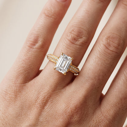 Indie Vintage Milgrain Emerald Diamond Engagement Ring in Yellow Gold - lifestyle.jpg