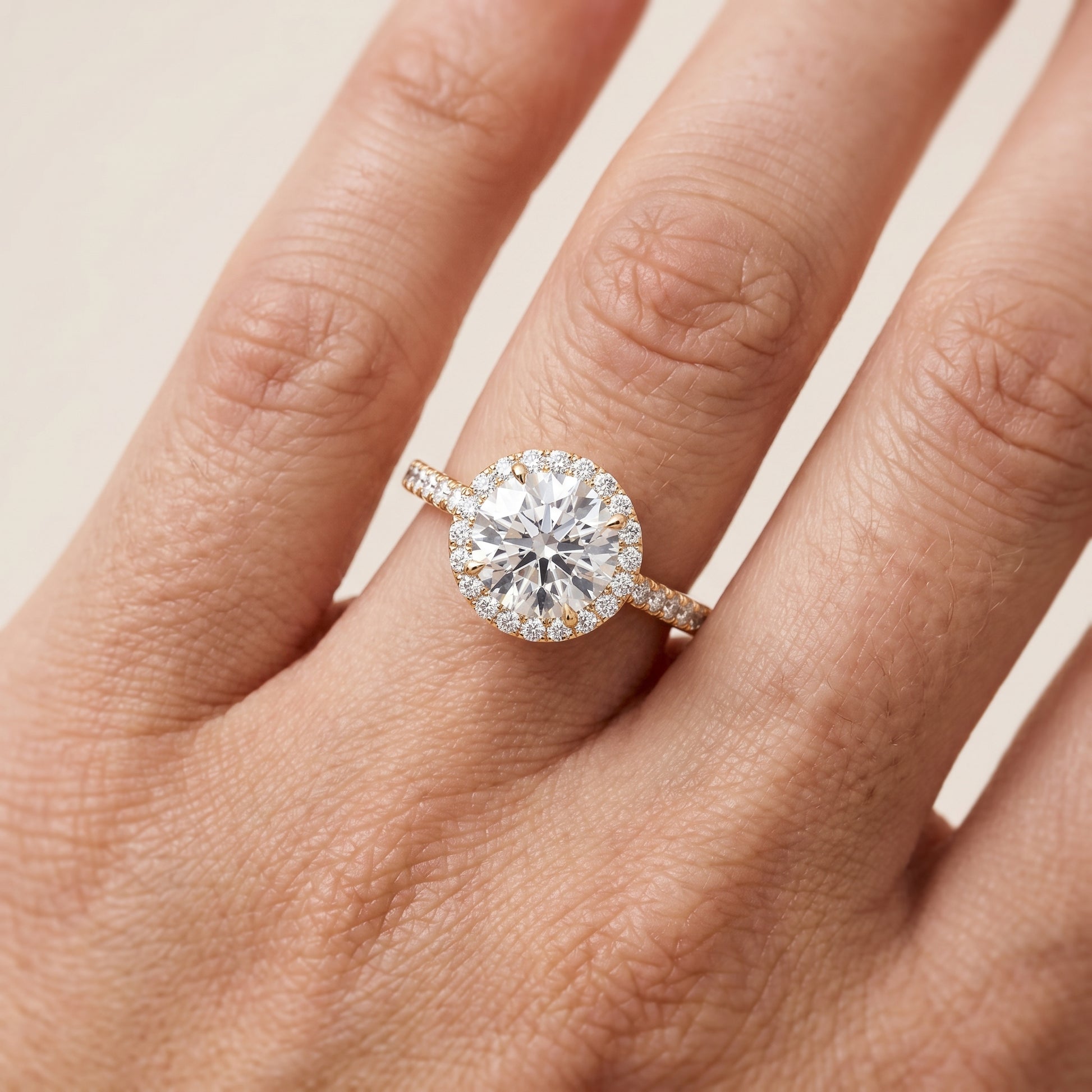 Willa Halo Micropavé Round Diamond Engagement Ring in Yellow Gold - lifestyle.jpg