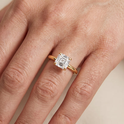 Nella Petite Solitaire Asscher Diamond Engagement Ring in Yellow Gold - lifestyle.jpg