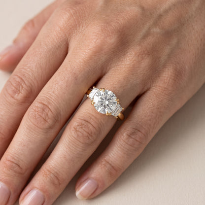 Federica Trapezoid Three-Stone Round Diamond Engagement Ring in Rose Gold - lifestyle.jpg