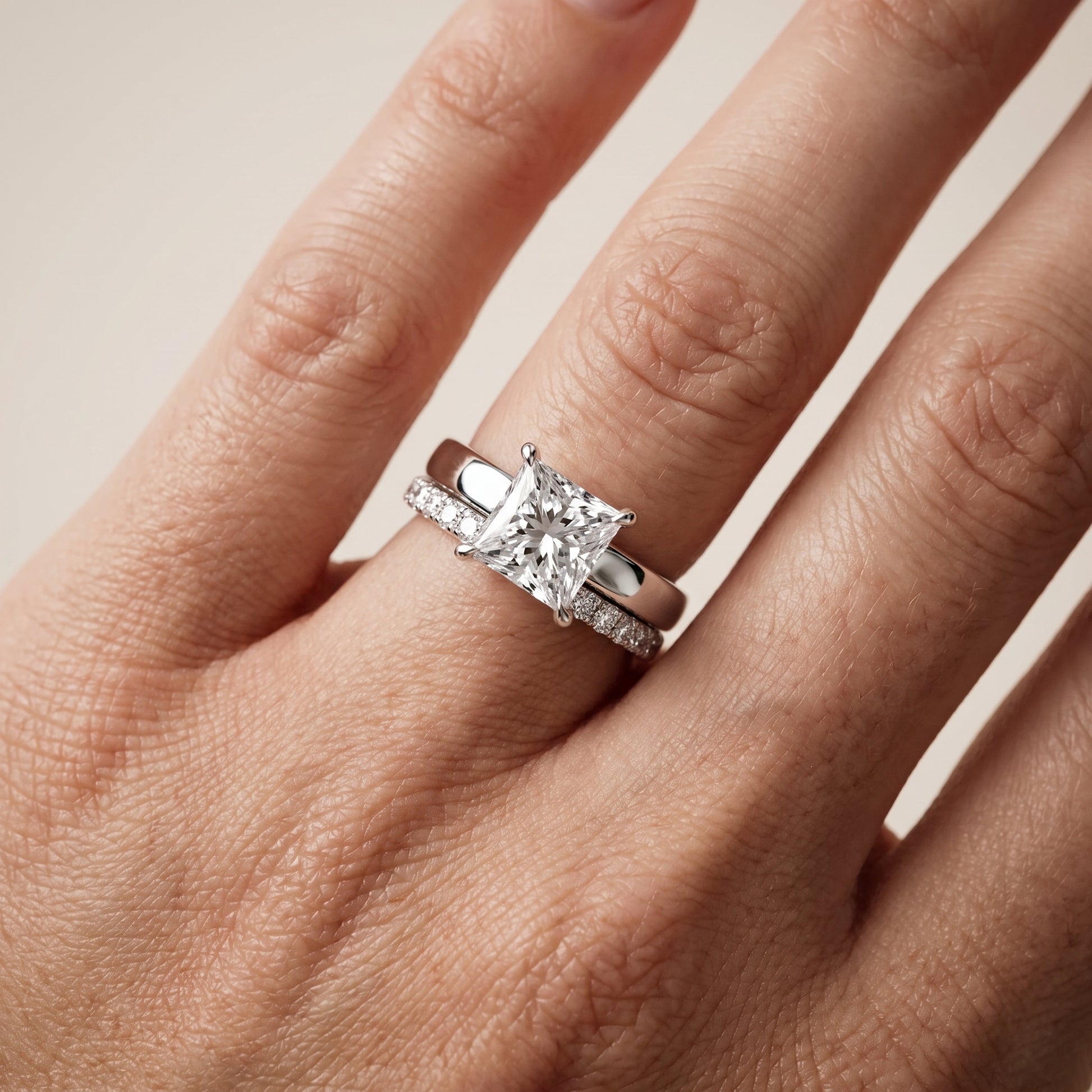 Veda Split Shank Pavé Princess Diamond Engagement Ring in Silver - lifestyle.jpg