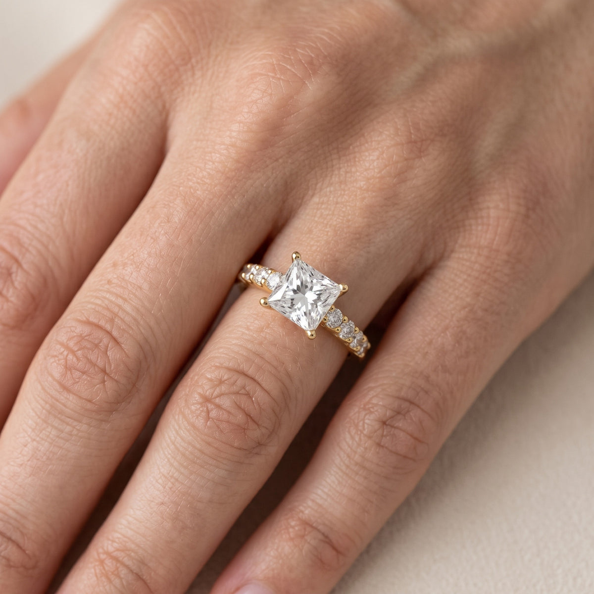 Augusta Graduated Pavé Princess Diamond Engagement Ring in Silver - lifestyle.jpg