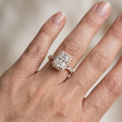 Bella Halo Pavé Radiant Diamond Engagement Ring in Rose Gold - lifestyle.jpg