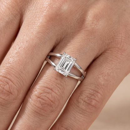 Giselle Solitaire Split Shank Emerald Diamond Engagement Ring in Platinum - lifestyle.jpg