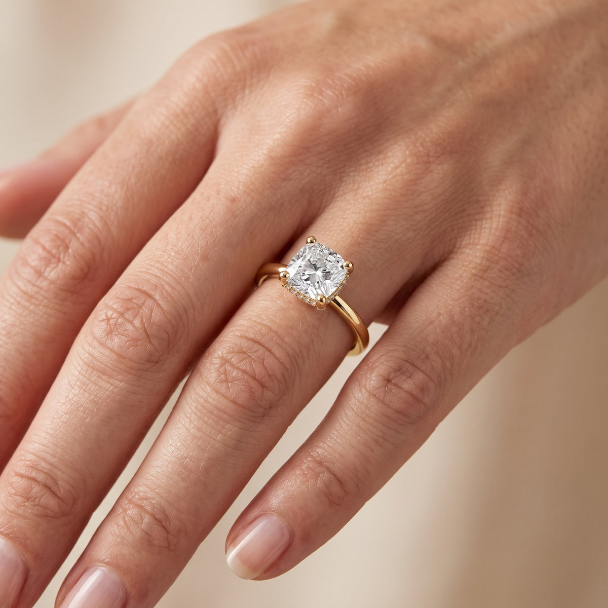 Dina Hidden Halo Cushion Diamond Engagement Ring in Silver - lifestyle.jpg
