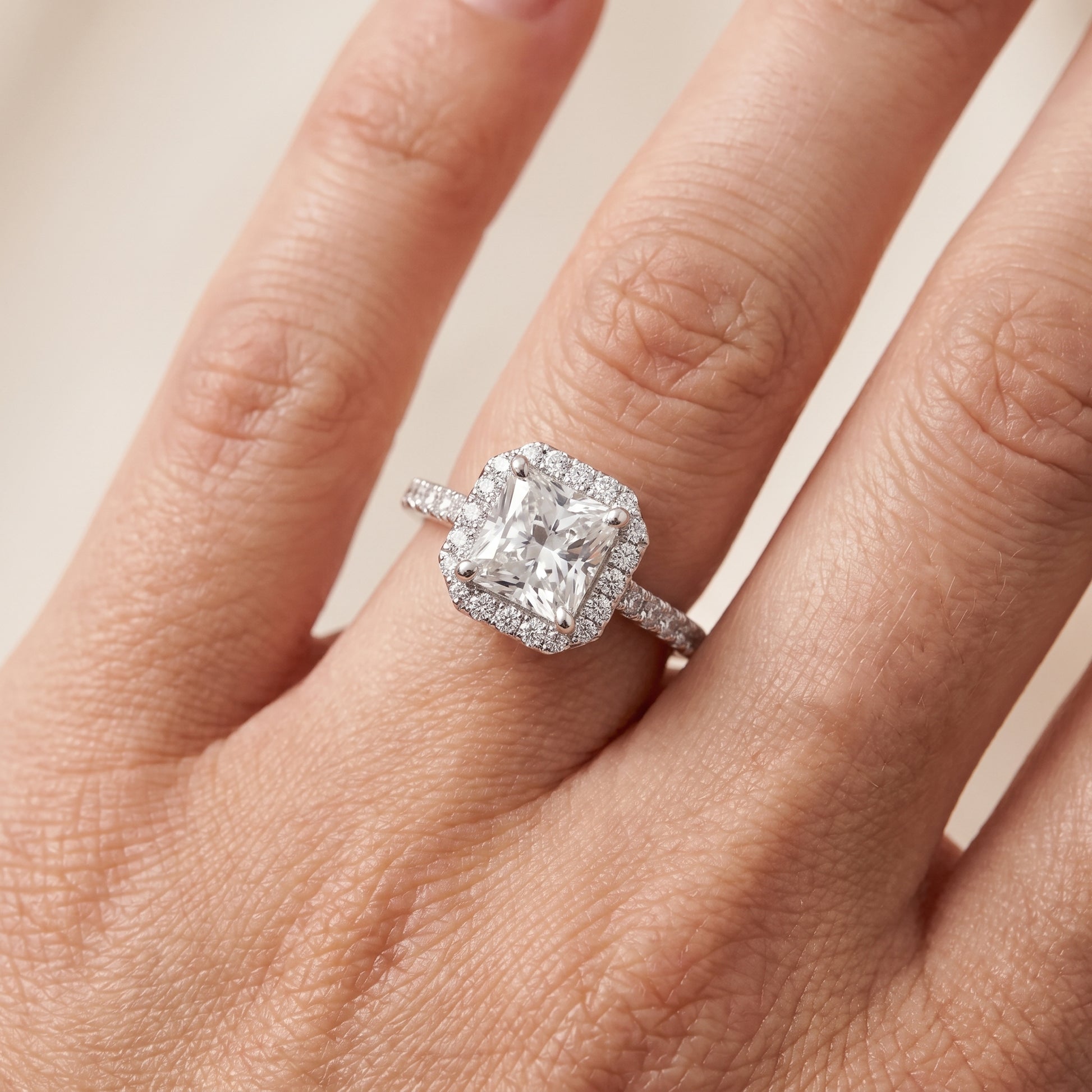 Sophie Halo Pavé Radiant Diamond Ring in Silver - lifestyle.jpg