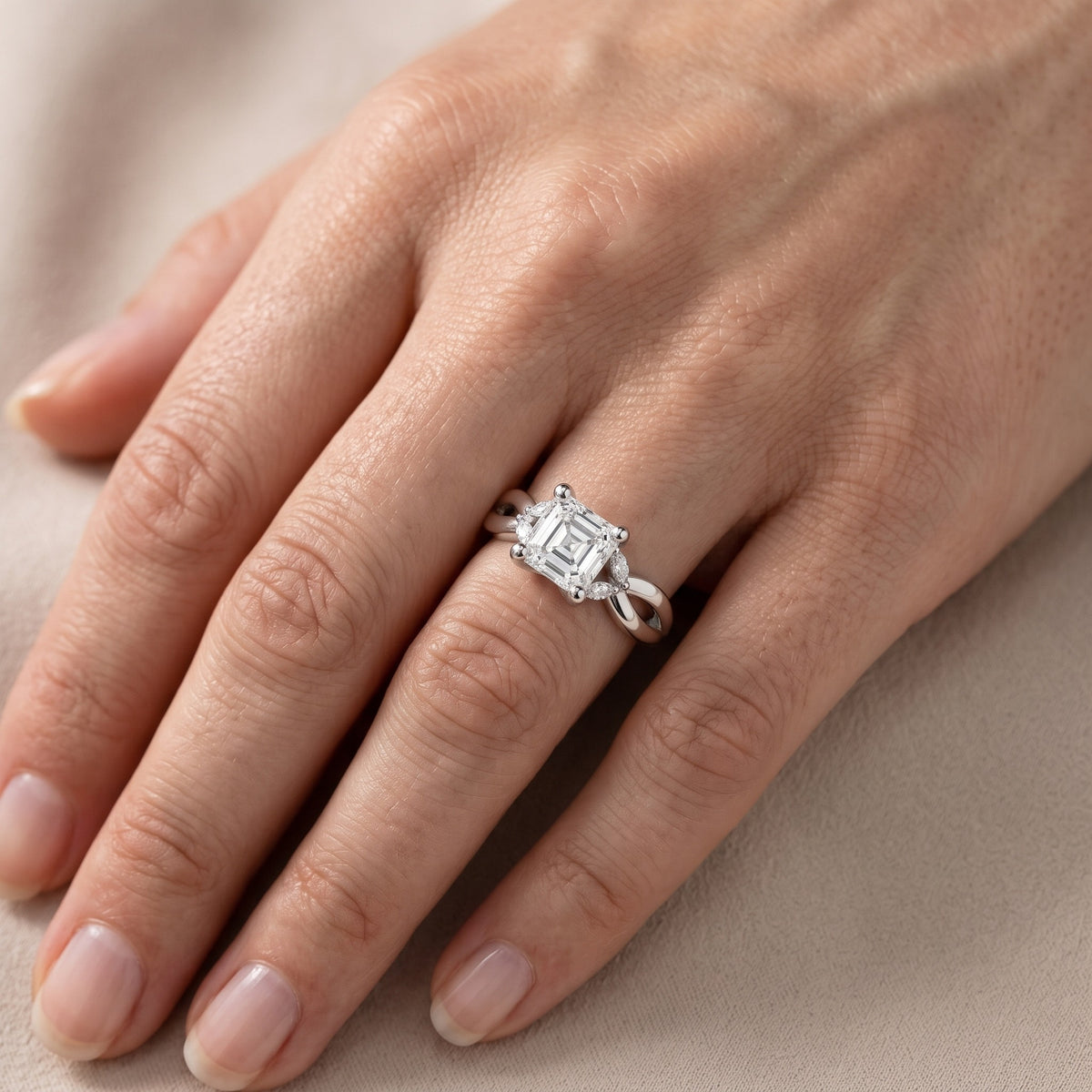 Luna Glow Twisted Asscher Diamond Engagement Ring in Silver - lifestyle.jpg