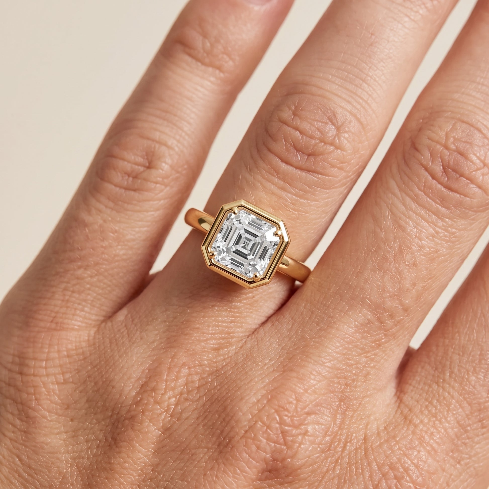 Alina Bezel Solitaire Asscher Diamond Ring in Yellow Gold - lifestyle.jpg