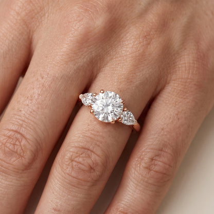 Mirabel Three-Stone Round Diamond Engagement Ring in Rose Gold - lifestyle.jpg