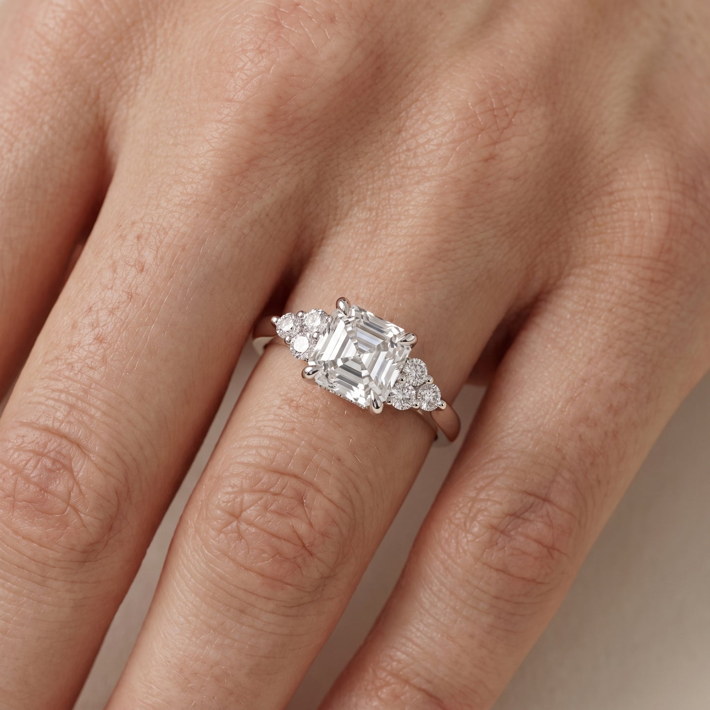 Anya Sidestone Cluster Asscher Diamond Ring in Silver - lifestyle.jpg