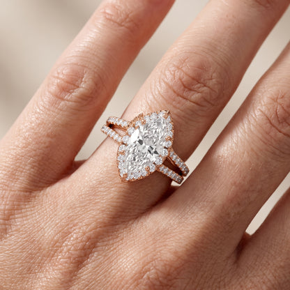 Kira Halo Split Shank Marquise Diamond Engagement Ring in Rose Gold - lifestyle.jpg
