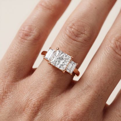 Zoe Three-Stone Princess Diamond Ring in Rose Gold - lifestyle.jpg