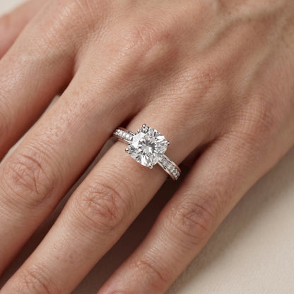 Rhea Sidestone Pavé Cushion Diamond Engagement Ring in Silver - lifestyle.jpg