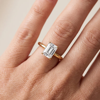 Wren Solitaire Emerald Diamond Ring in Yellow Gold - lifestyle.jpg