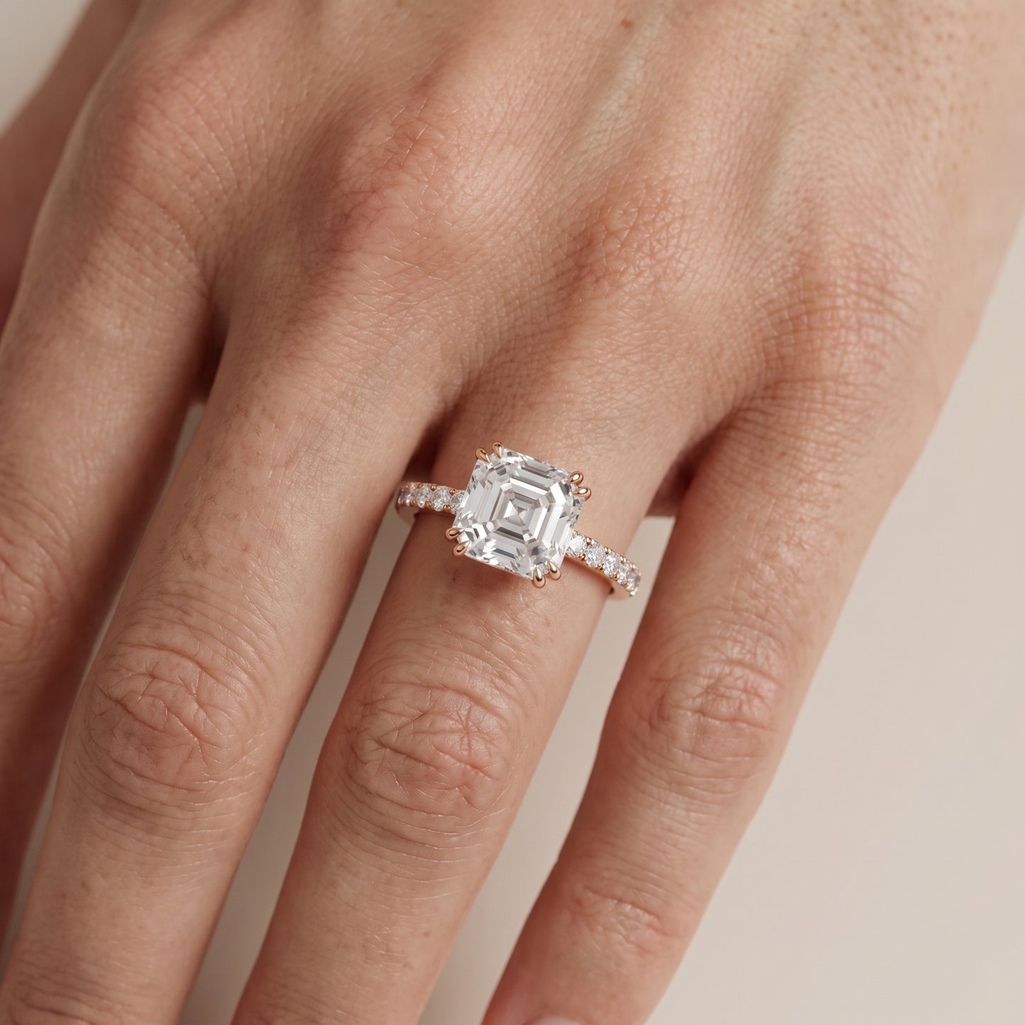 Novara Solitaire Pavé Asscher Diamond Ring in Rose Gold - lifestyle.jpg