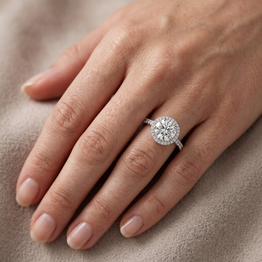 Mabel Halo French Pavé Round Diamond Engagement Ring in Platinum - lifestyle.jpg