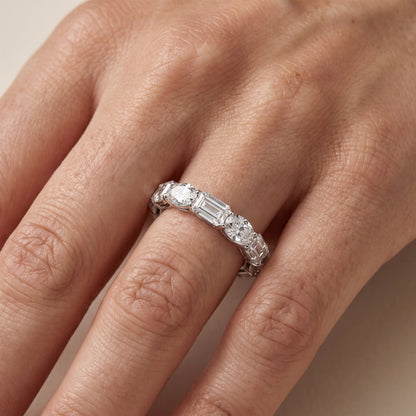 Avery Shared Prong Emerald & Oval Diamond Eternity Band in Silver - lifestyle.jpg