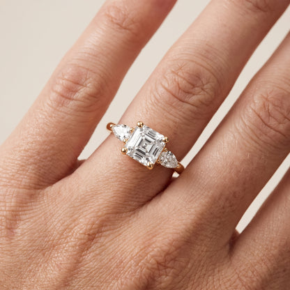 Faye Three-Stone Trellis Asscher Diamond Ring in Yellow Gold - lifestyle.jpg