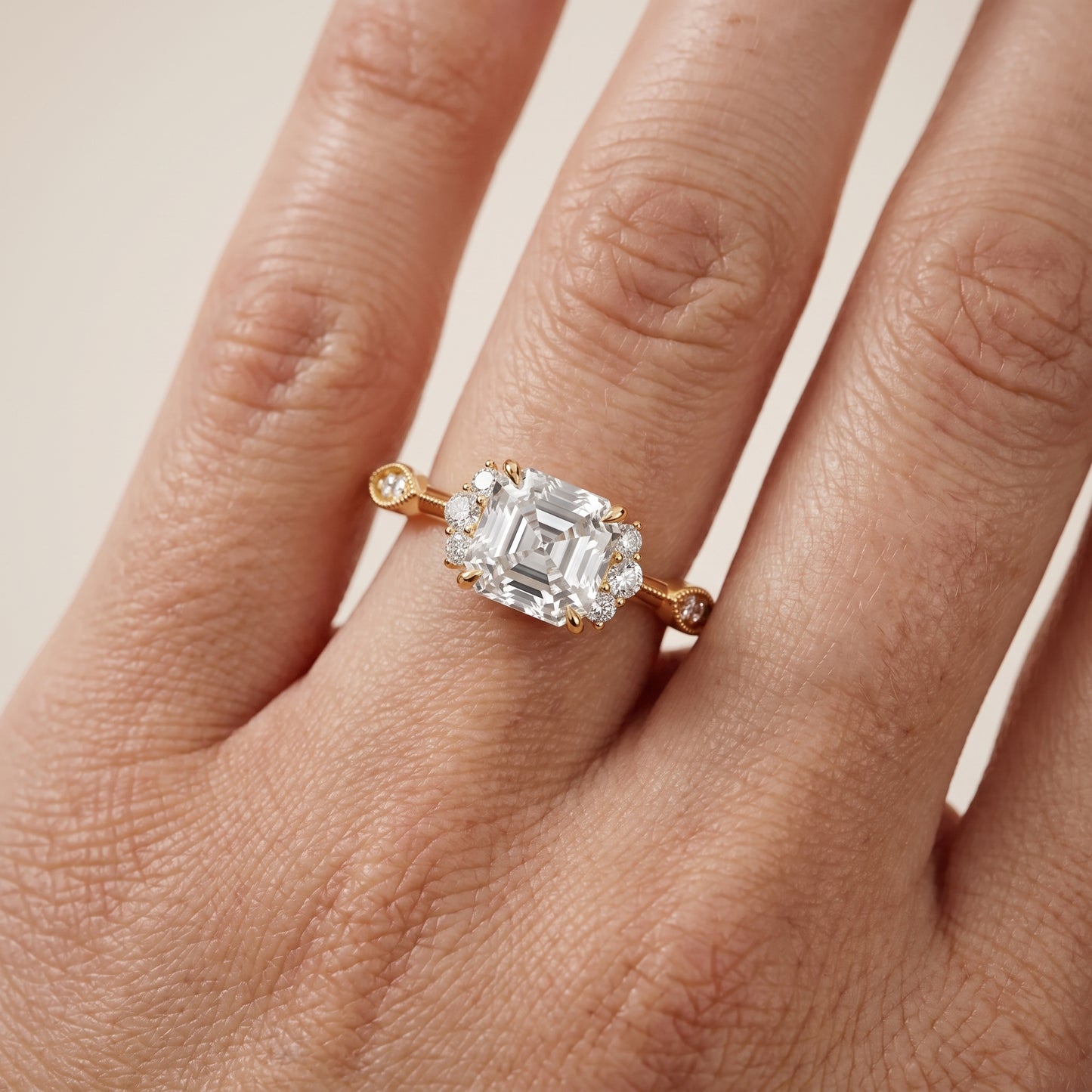 Naomi Vintage Milgrain Asscher Diamond Engagement Ring in Yellow Gold - lifestyle.jpg
