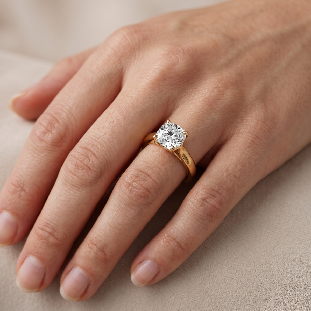 Edwina Crossover Solitaire Cushion Diamond Engagement Ring in Silver - lifestyle.jpg