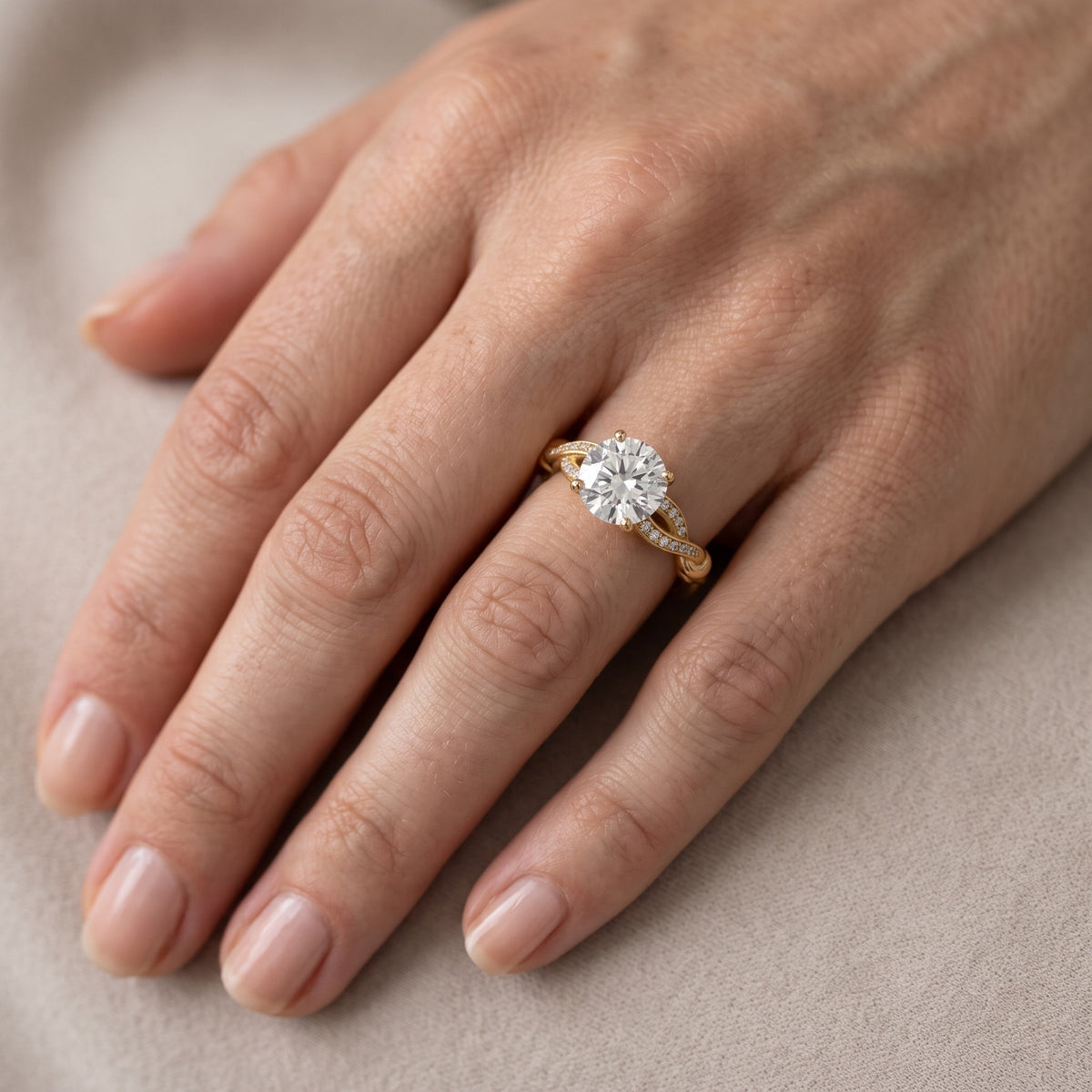 Katie Twist Pavé Round Diamond Engagement Ring in Platinum - lifestyle.jpg