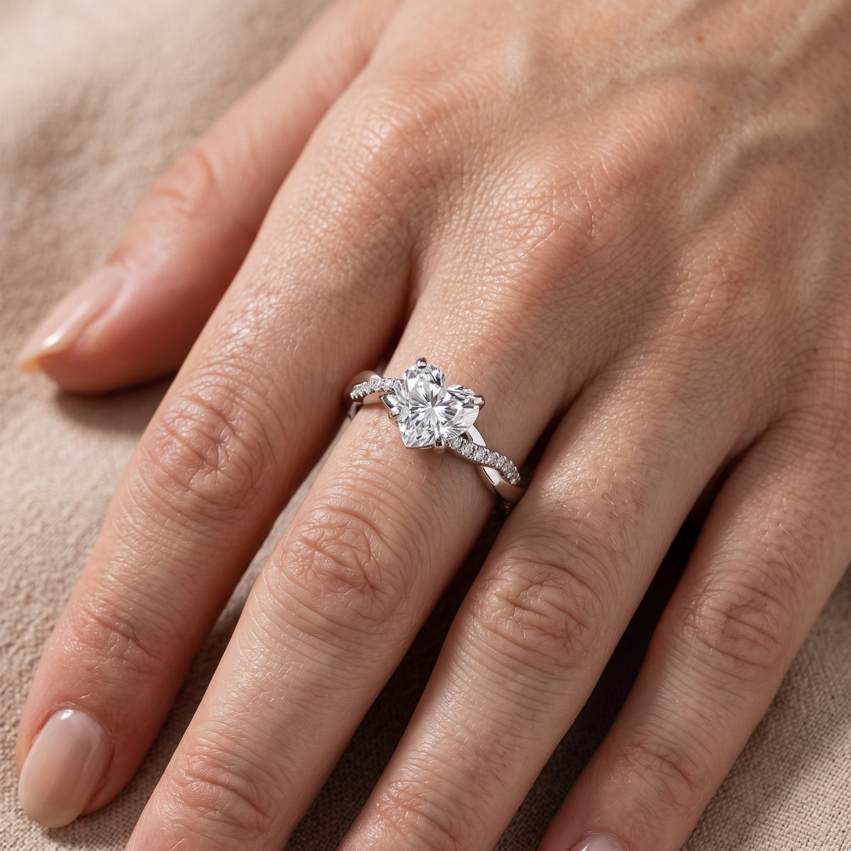Twisted Side Stone Heart Diamond Engagement Ring in Platinum - lifestyle.jpg
