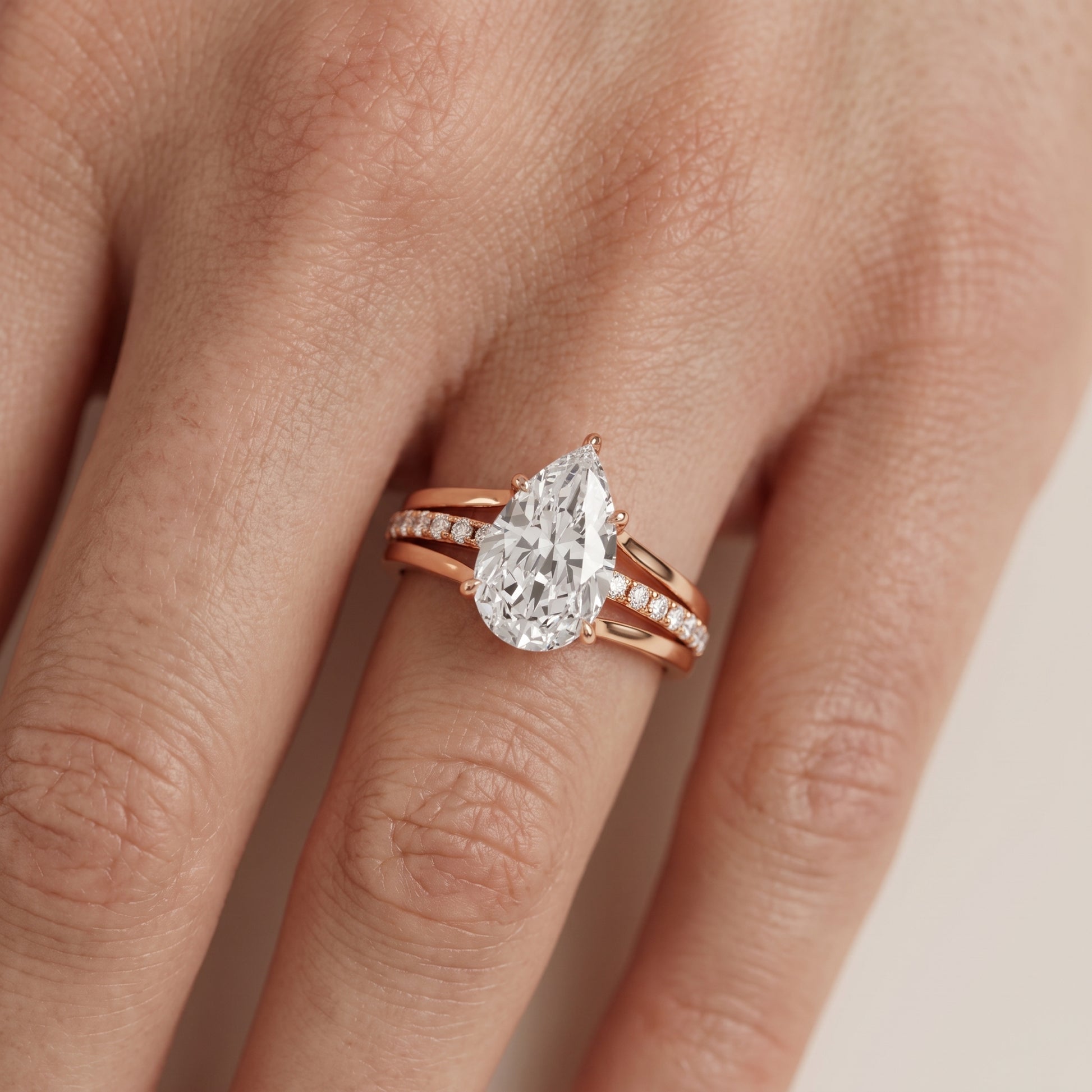 Scarlett Split Shank Pavé Pear Diamond Ring in Rose Gold - lifestyle.jpg