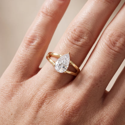 Giselle Solitaire Split Shank Pear Diamond Engagement Ring in Yellow Gold - lifestyle.jpg