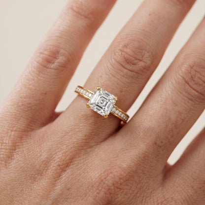 Tessa Solitaire Channel Set Asscher Diamond Engagement Ring in Yellow Gold - lifestyle.jpg