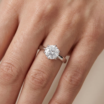 Lucia Solitaire Six-Prong Round Diamond Engagement Ring in Silver - lifestyle.jpg