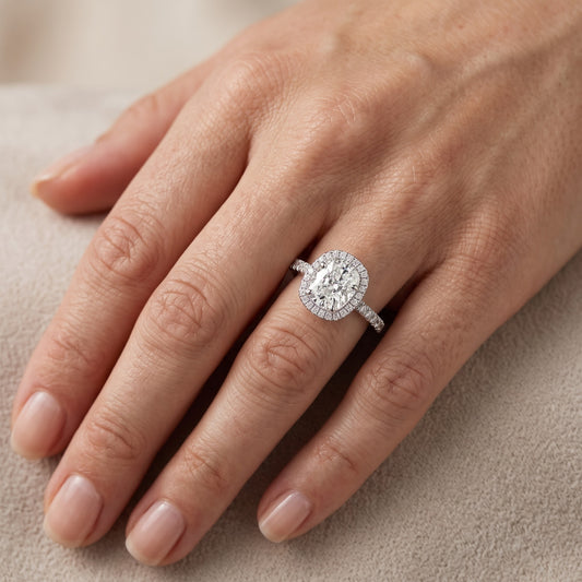 Mabel Halo French Pavé Cushion Diamond Engagement Ring in Platinum - lifestyle.jpg