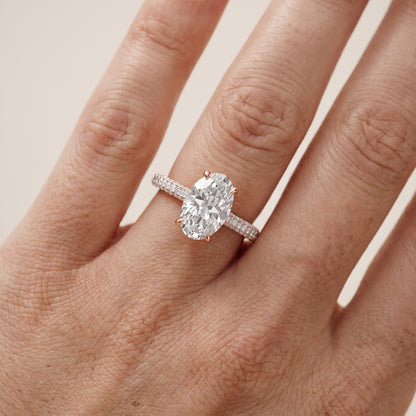 Della Hidden Halo Pavé Oval Diamond Engagement Ring in Rose Gold - lifestyle.jpg
