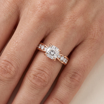 Noor Channel Set Sidestone Cushion Diamond Engagement Ring in Rose Gold - lifestyle.jpg