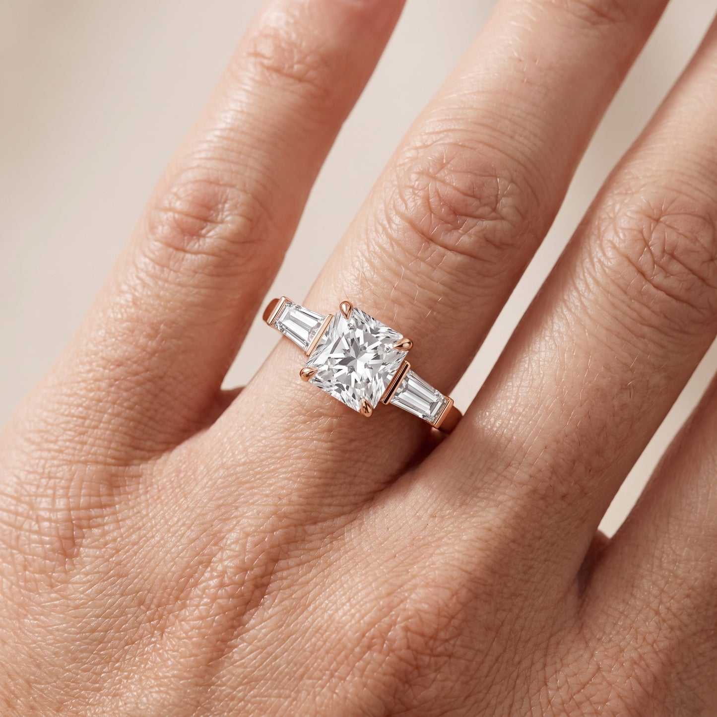 Zelda Tapered Baguette Radiant Diamond Engagement Ring in Rose Gold - lifestyle.jpg