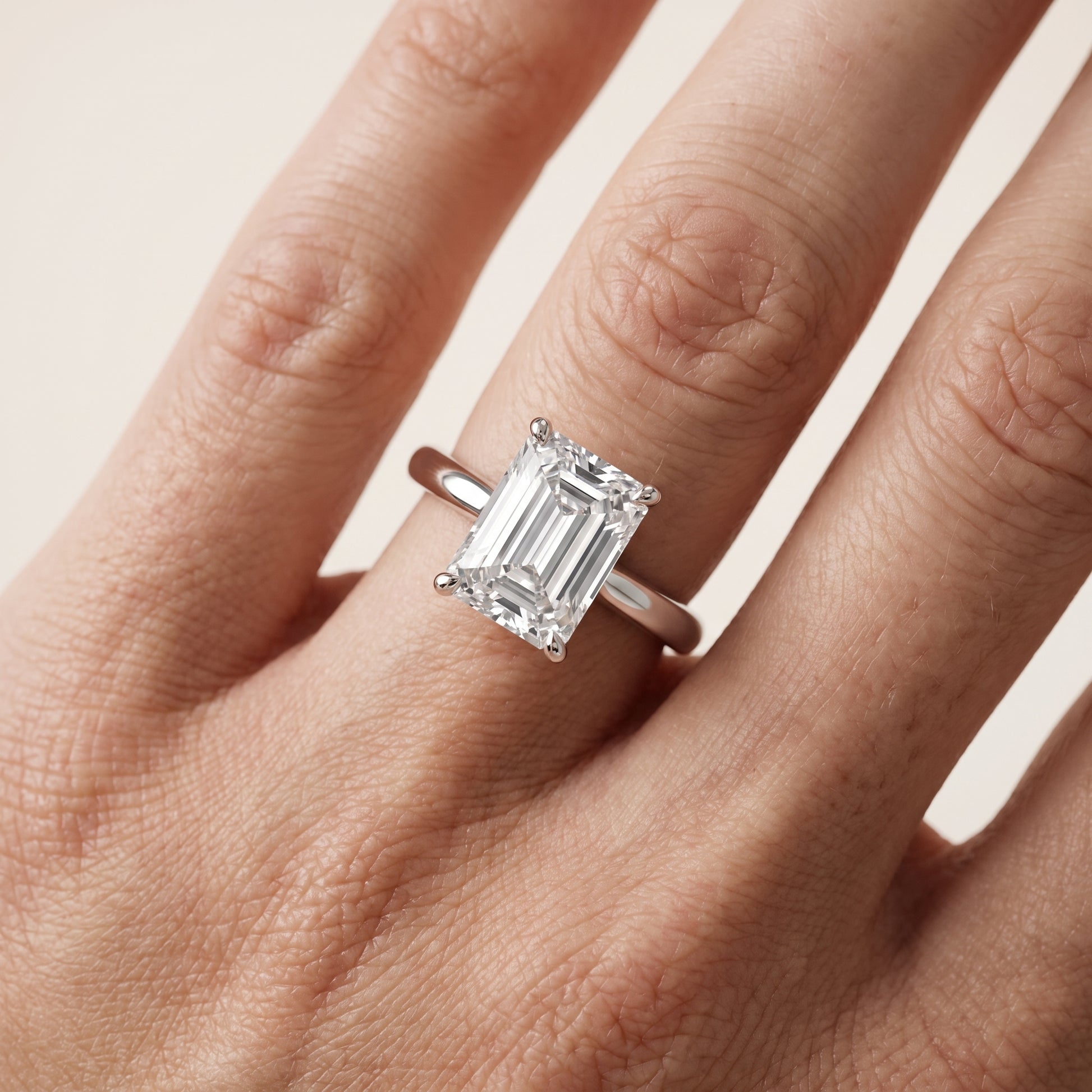 Kalia Knife Edge Solitaire Emerald Diamond Engagement Ring in White Gold - lifestyle.jpg
