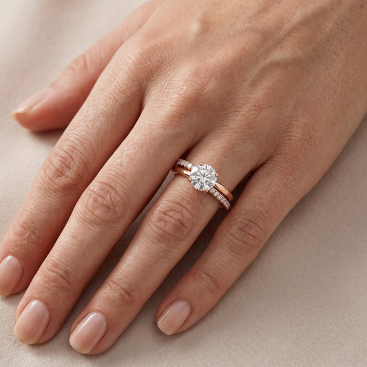 Edith Criss Cross Pavé Round Diamond Engagement Ring in Rose Gold - lifestyle.jpg